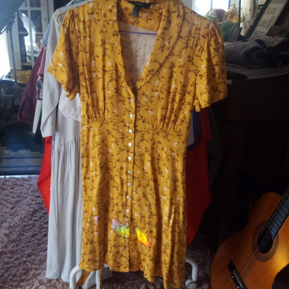 Yellow Floral Print Tea Dress